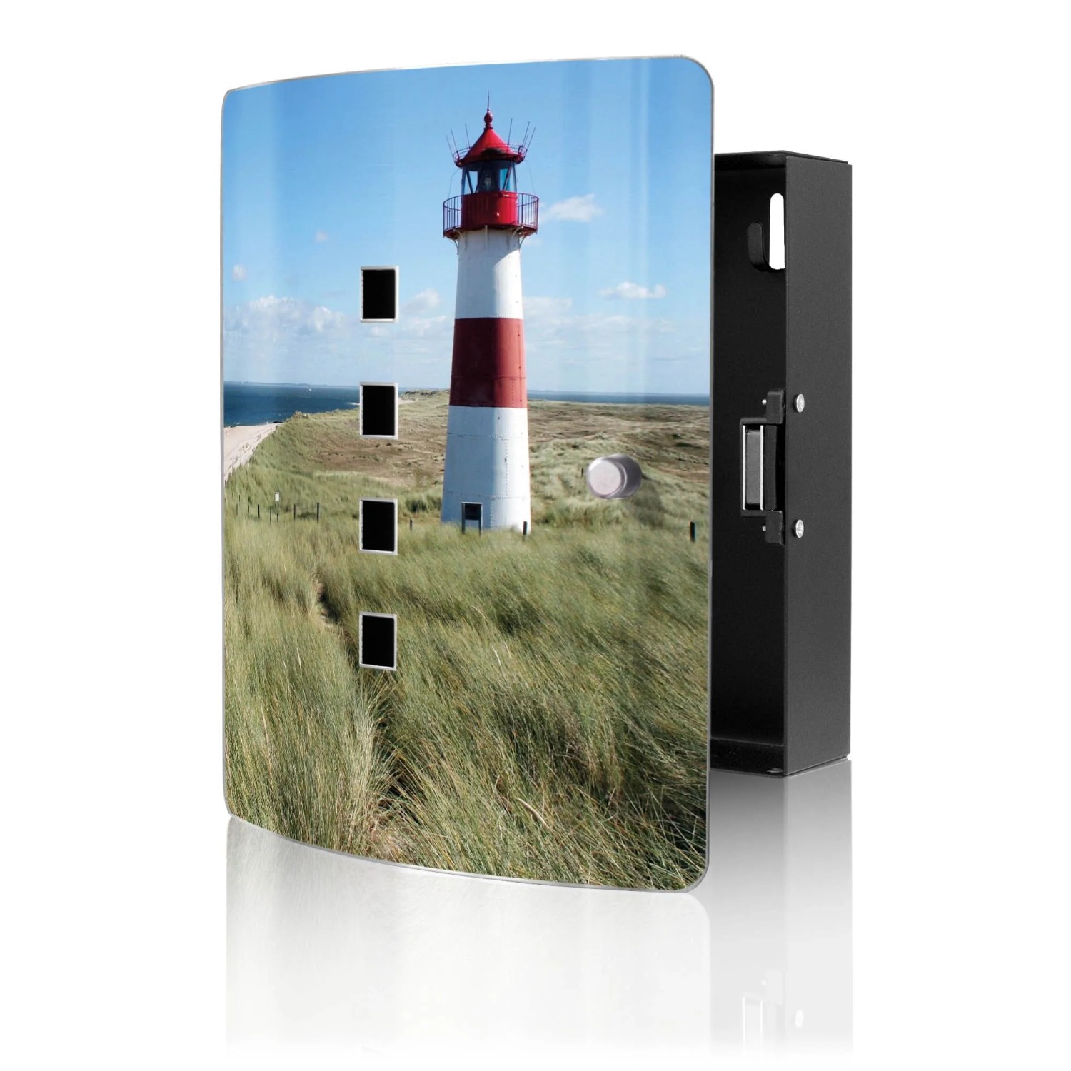 Banjado Design Schlüsselkasten Aus Edelstahl Für 10 Schlüssel 24x21,5x7cm Mit Magnetverschluss Motiv Leuchtturm