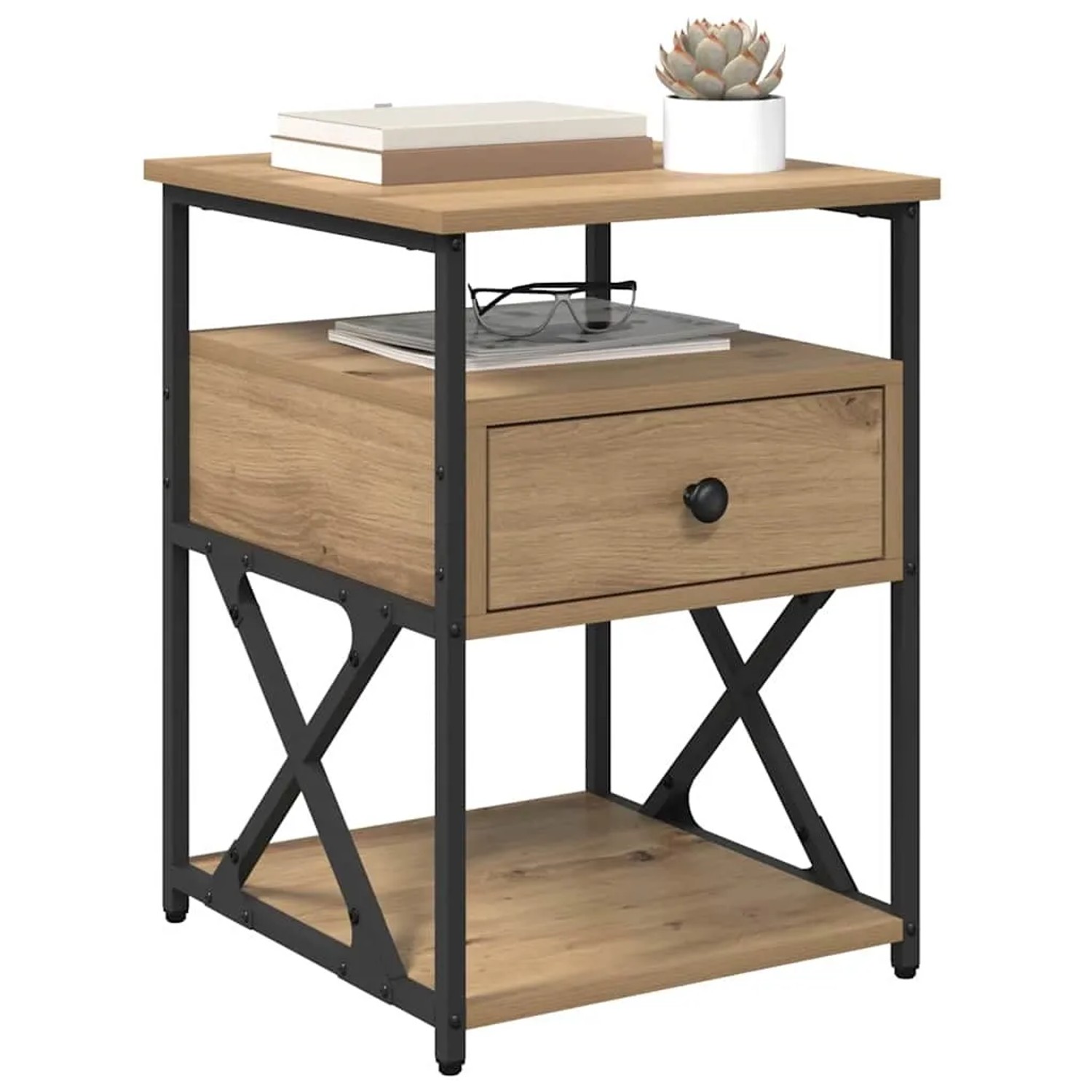 vidaXL Nachttisch (2 Stk.) in Artisan-Eiche mit Schublade und Ablagefläche.