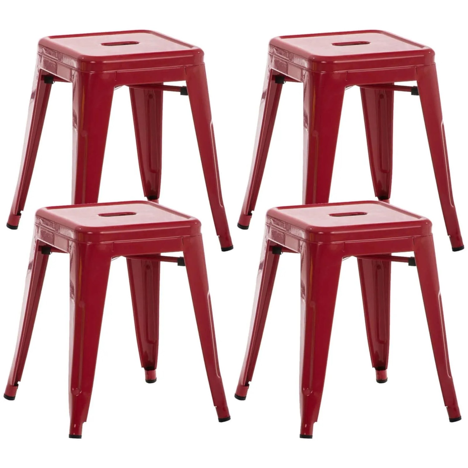 DELUKE Hocker FULDA 4er Set 40x40x46cm Metall Rot Küchenhocker Esszimmerhocker Stapelhocker