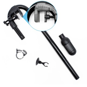 Schwarzes SunSun Ansaugung Set für HW-302 Aquarium Außenfilter: Ansaugbogen, Klemme, Saughalter, Ansaugkorb, Schlauchschelle.