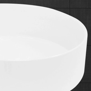 Rundes, weißes ECD Germany Waschbecken (Ø 355mm) mit Ablaufgarnitur für Becken ohne Überlauf.