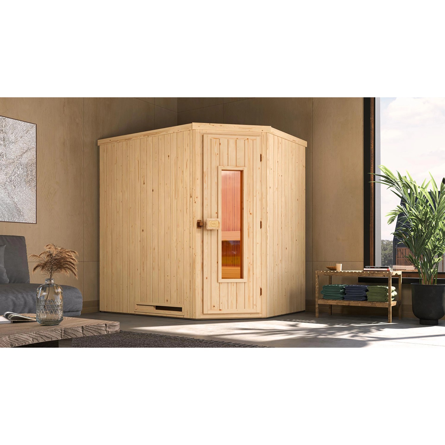 Weka Element-Ecksauna Varberg 1 Sparset 7,5 kW BioS Holztür günstig online kaufen