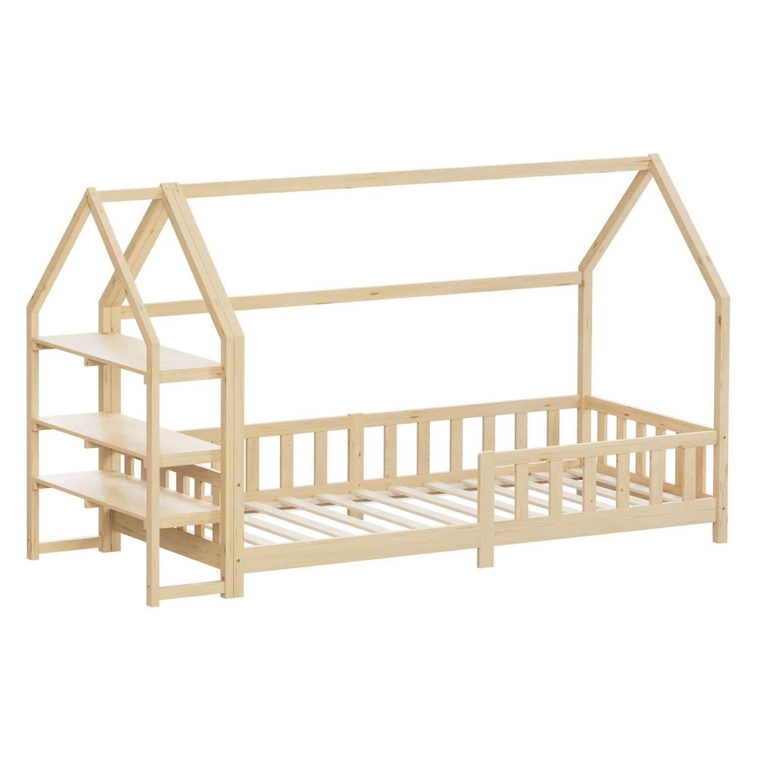 ML-Design Kinderbett 90x200 cm mit Regal Natur aus Kiefernholz