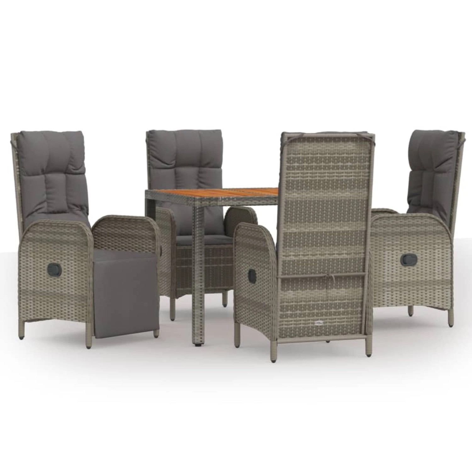 vidaXL 5-Tlg Garten-Essgruppe mit Kissen Grau Poly Rattan 3185050
