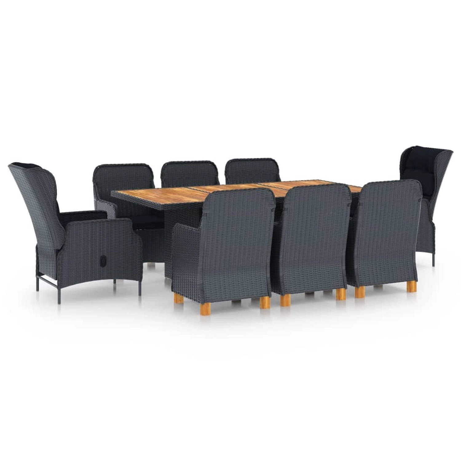 vidaXL 9-tlg Garten-Essgruppe mit Auflagen Poly Rattan Dunkelgrau Modell 10