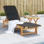 Schwarze vidaXL Sonnenliege aus Akazienholz mit verstellbarer Rückenlehne und weißem Tuch.