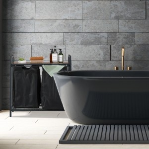 Relaxdays Wäschekorbregal Metall Schwarz Dunkelbraun 72 cm x 73 cm x 33 cm