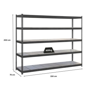 PROREGAL Schwerlastregal Metal Yeti, 200x150x75 cm, anthrazit, Fachlast 400 kg. Ideal für Werkstatt & Garage.