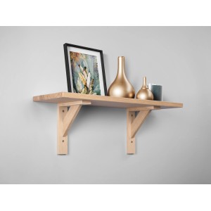 Wandregal mit zwei Konsolen aus Eiche, 19,5x16,5 cm, mit Deko-Elementen an der Wand.