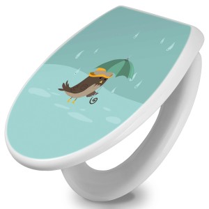 Weißer WC-Sitz mit Absenkautomatik und Rainbird Motiv. Duroplast Toilettendeckel für mehr Hygiene im Bad.