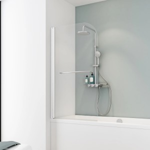 Schulte Badewannenfaltwand, 1-teilig, mit Handtuchhalter, 70x140 cm, Weiß. Badewannenaufsatz aus Glas.