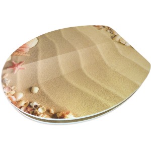 Sanitop-Wingenroth WC-Sitz Muschelsucher Dekor mit Sand und Muscheln, High-Gloss Oberfläche.