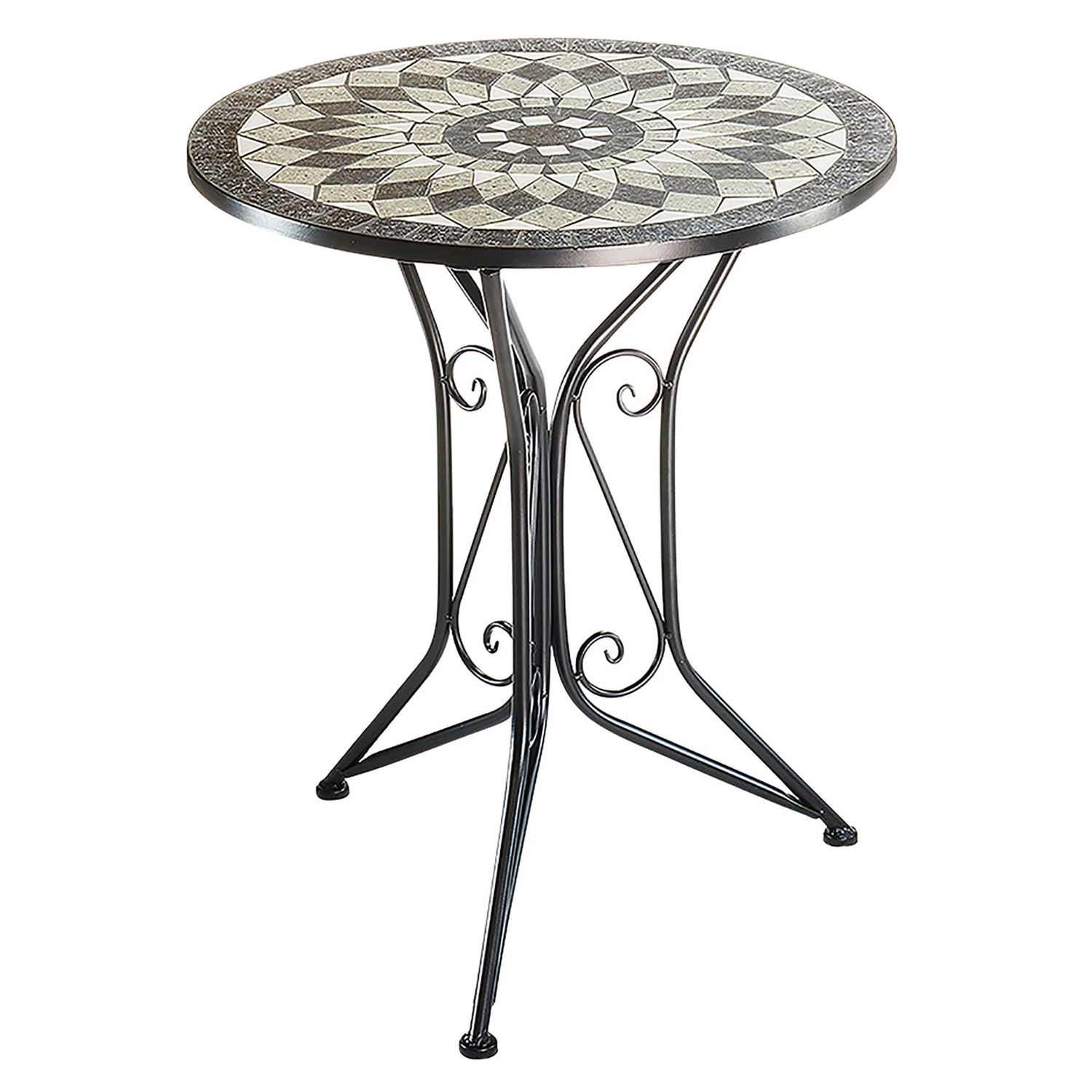 Kobolo Mosaiktisch Gartentisch Tisch Metall H70 cm x D60 cm Grau
