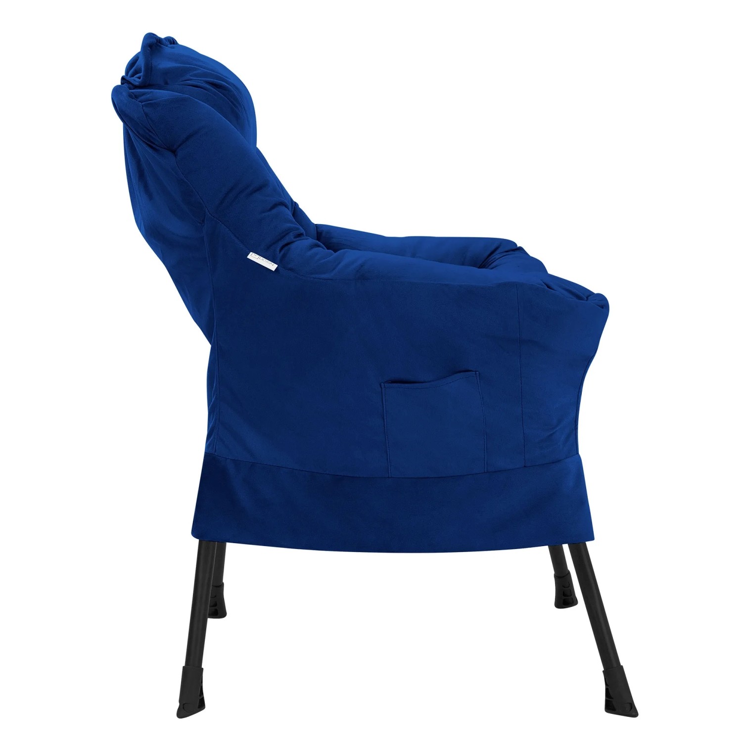 ML-Design Relaxsessel in Dunkelblau mit Kopfkissen, Armlehnen und Seitentasche.