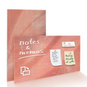 Rotes Glas Memoboard mit Brush Design, 46x91cm, inklusive Notizen und Magneten. Dekoartikel für Büro und Zuhause.