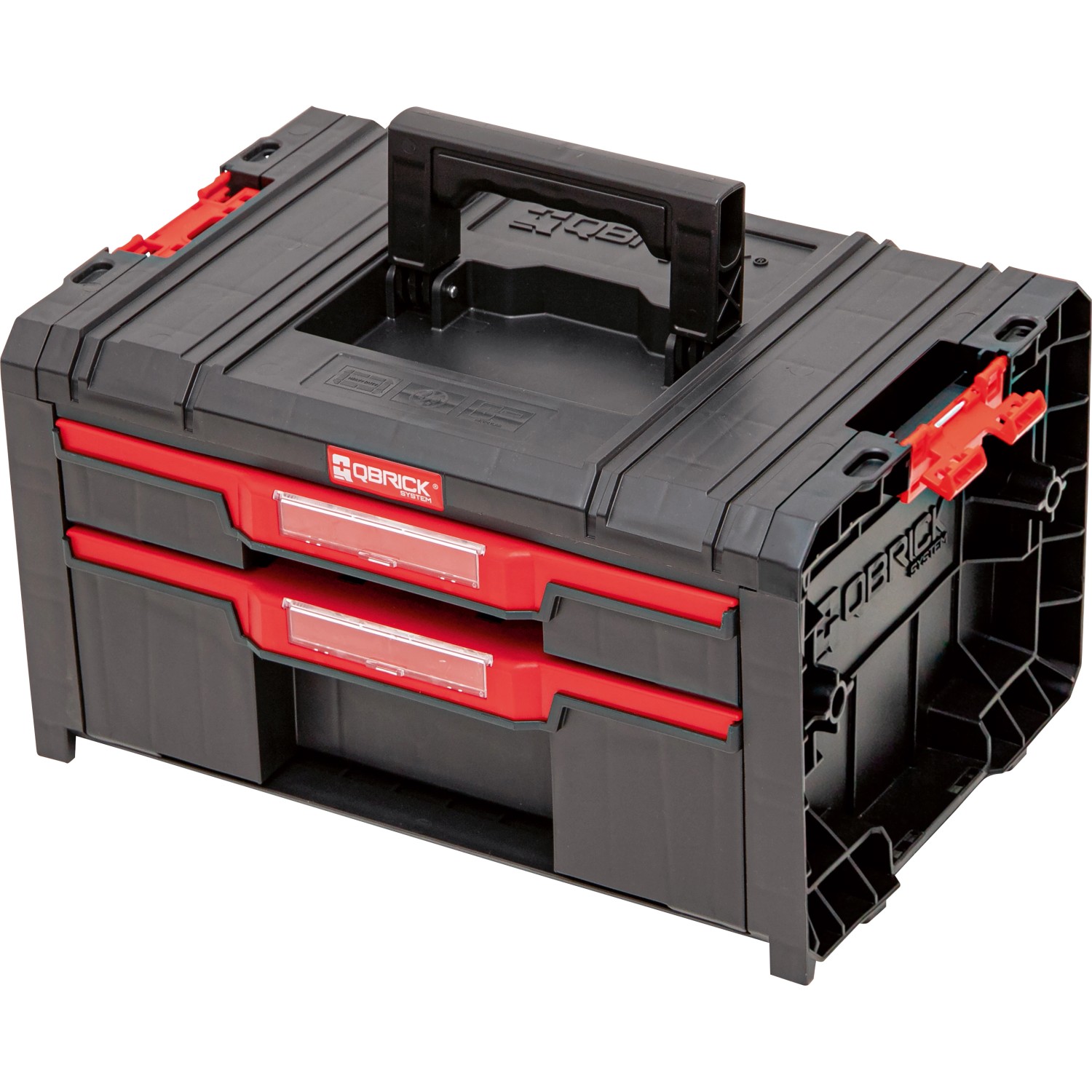 Qbrick Schubladenschrank PRO Drawer 2 Toolbox Basic, Werkzeugkoffer mit 2 Schubladen, schwarz/rot.