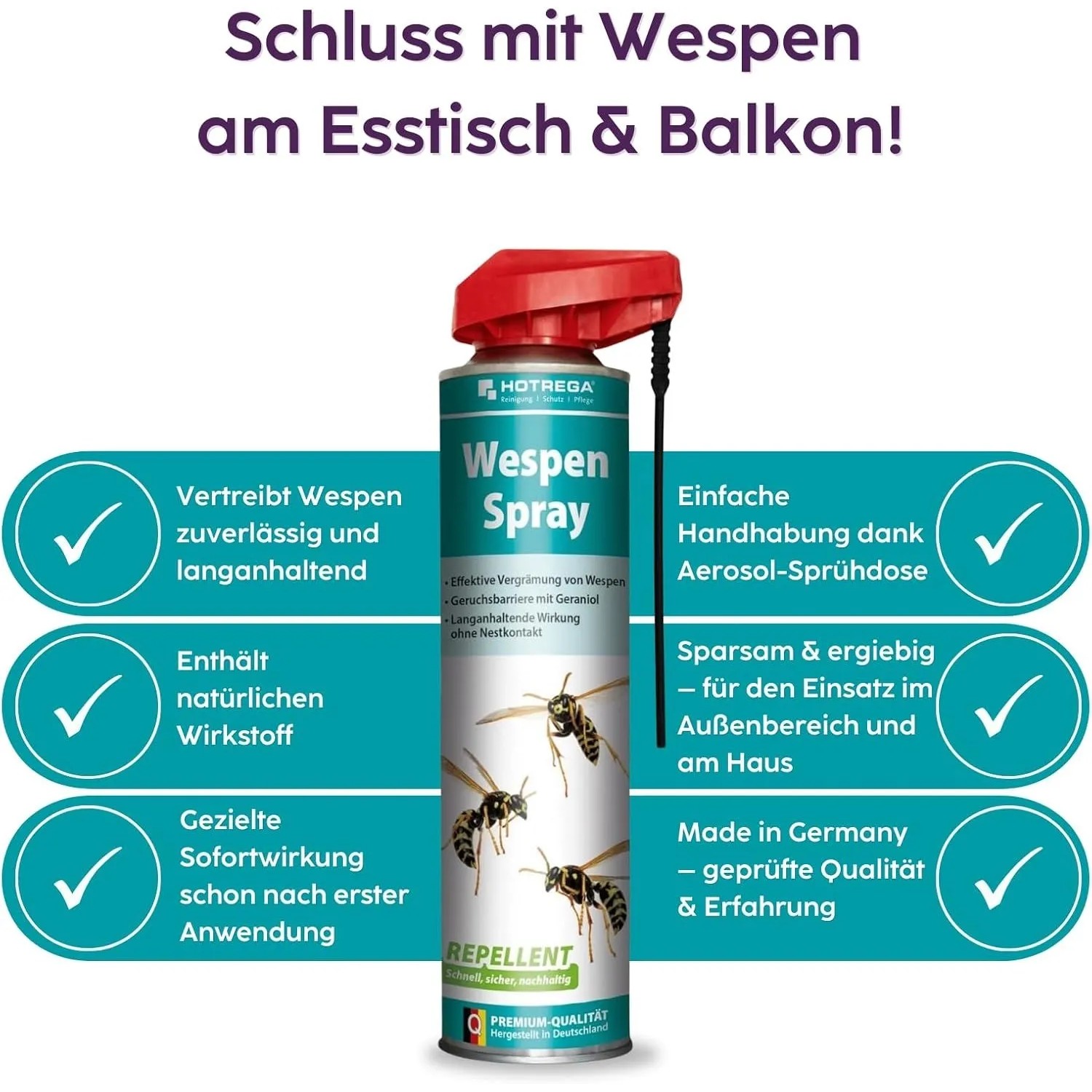 Hotrega Wespenspray 600ml: Repellent zur Wespenabwehr für Balkon, Terrasse und Garten.