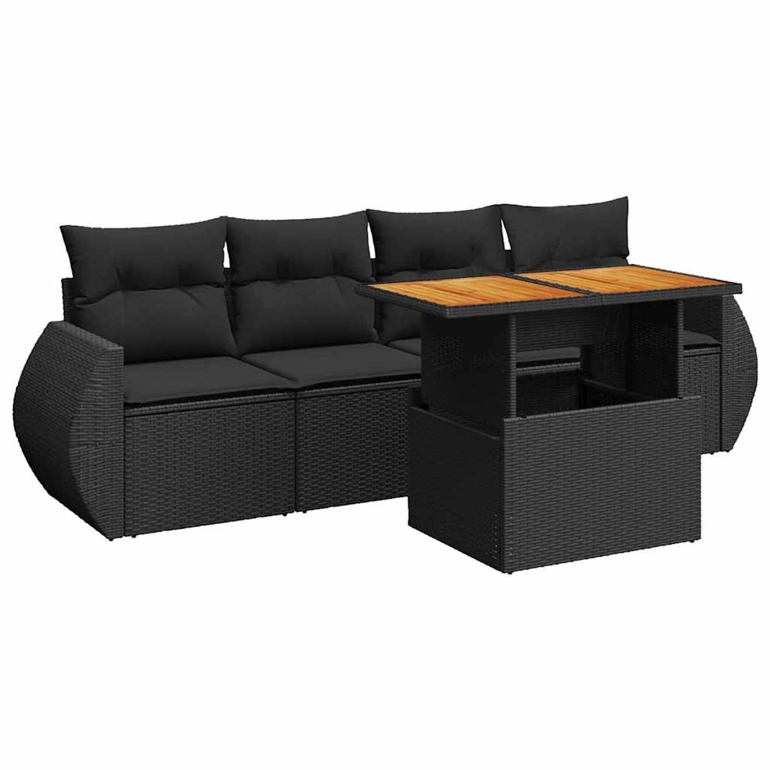vidaXL 5-Tlg Garten-Sofagarnitur mit Kissen Schwarz Poly Rattan 3327205 günstig online kaufen
