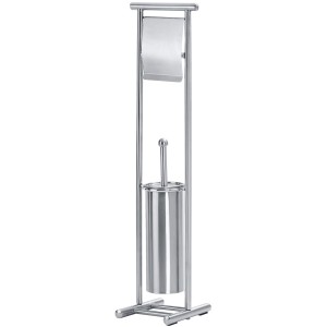 Wenko Stand WC-Garnitur Lioni aus satiniertem Edelstahl mit Toilettenpapierhalter und WC-Bürste.