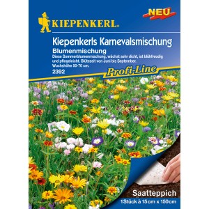 Kiepenkerl Karnevalsmischung Saatteppich: Bunte Blumenmischung mit Gelb, Blau und Orange.