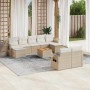 Beige 10-tlg. Garten-Sofagarnitur aus Poly Rattan mit Kissen und Tisch für Terrasse & Garten.