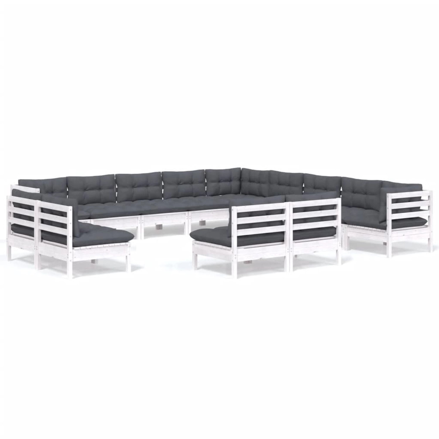 vidaXL 13-tlg Garten-Lounge-Set mit Kissen Weiß Massivholz Kiefer Modell 2 günstig online kaufen