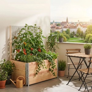 Relaxdays Hochbeet Tannenholz Natur mit Rankhilfe 118 cm x 120 cm x 80 cm