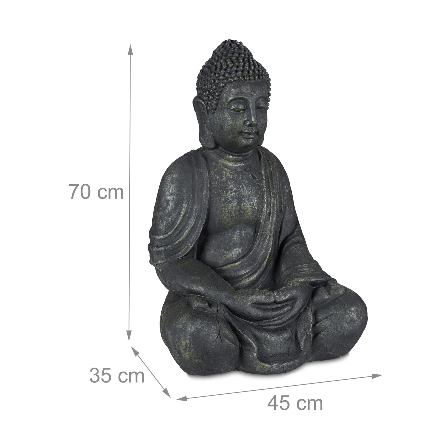 Relaxdays Buddha Figur Polyresin Anthrazit Wetterfest Frostsicher 70 cm x 45 cm x 35 cm 6,9 kg_4