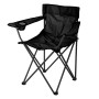 Schwarzer, faltbarer Campingstuhl Atana mit Getränkehalter für Outdoor-Aktivitäten.