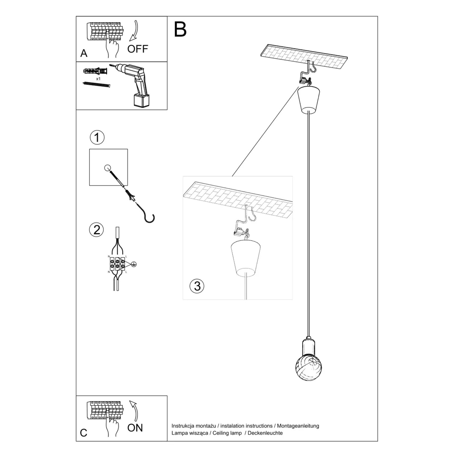 Montageanleitung für Sollux Lighting Hängeleuchte Diego 1 Grau, Lampen & Leuchten.