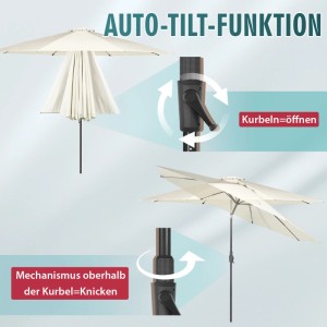 Sekey Sonnenschirm 350cm mit Kurbel und Auto-Tilt Funktion zur Neigungseinstellung.
