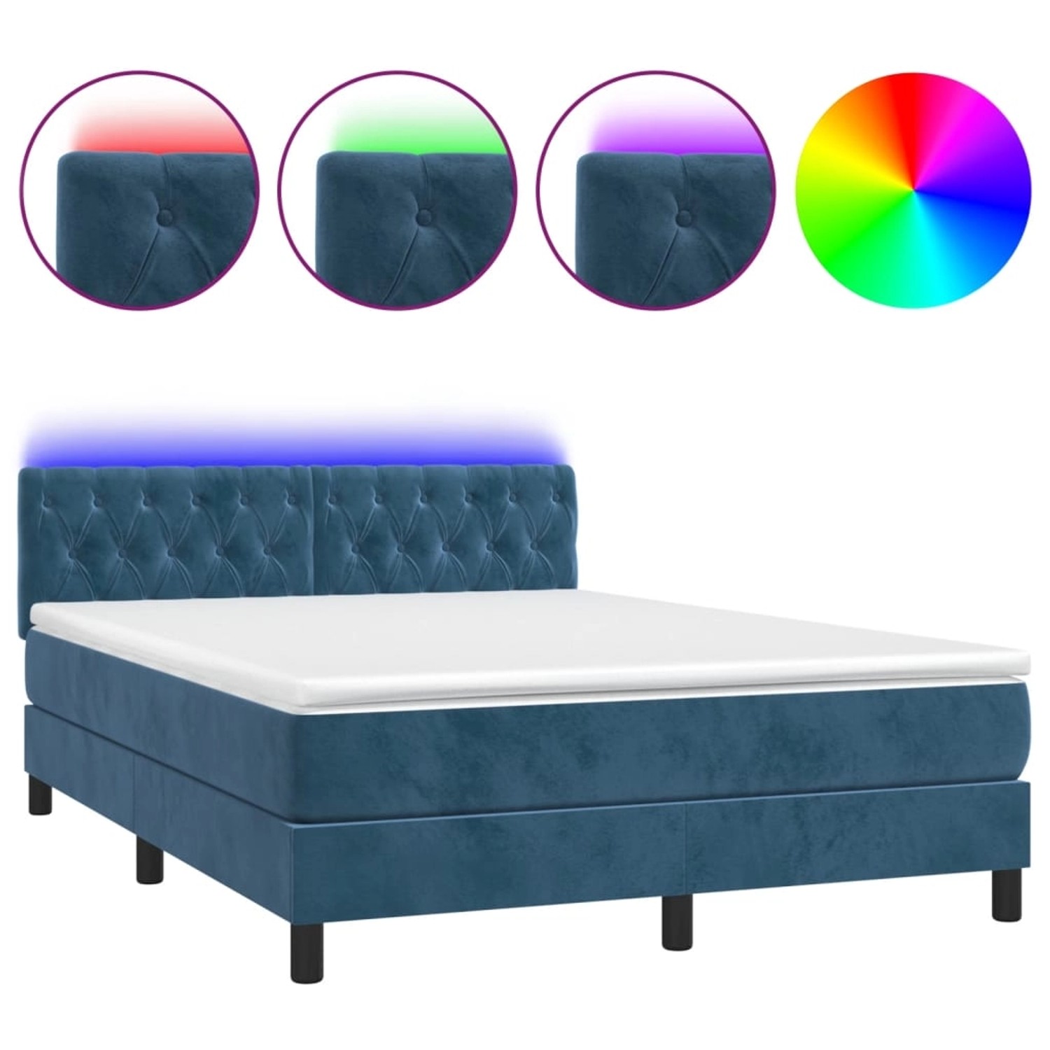 vidaXL Boxspringbett mit Matratze & LED Dunkelblau 140x200 cm Samt 3134589 günstig online kaufen