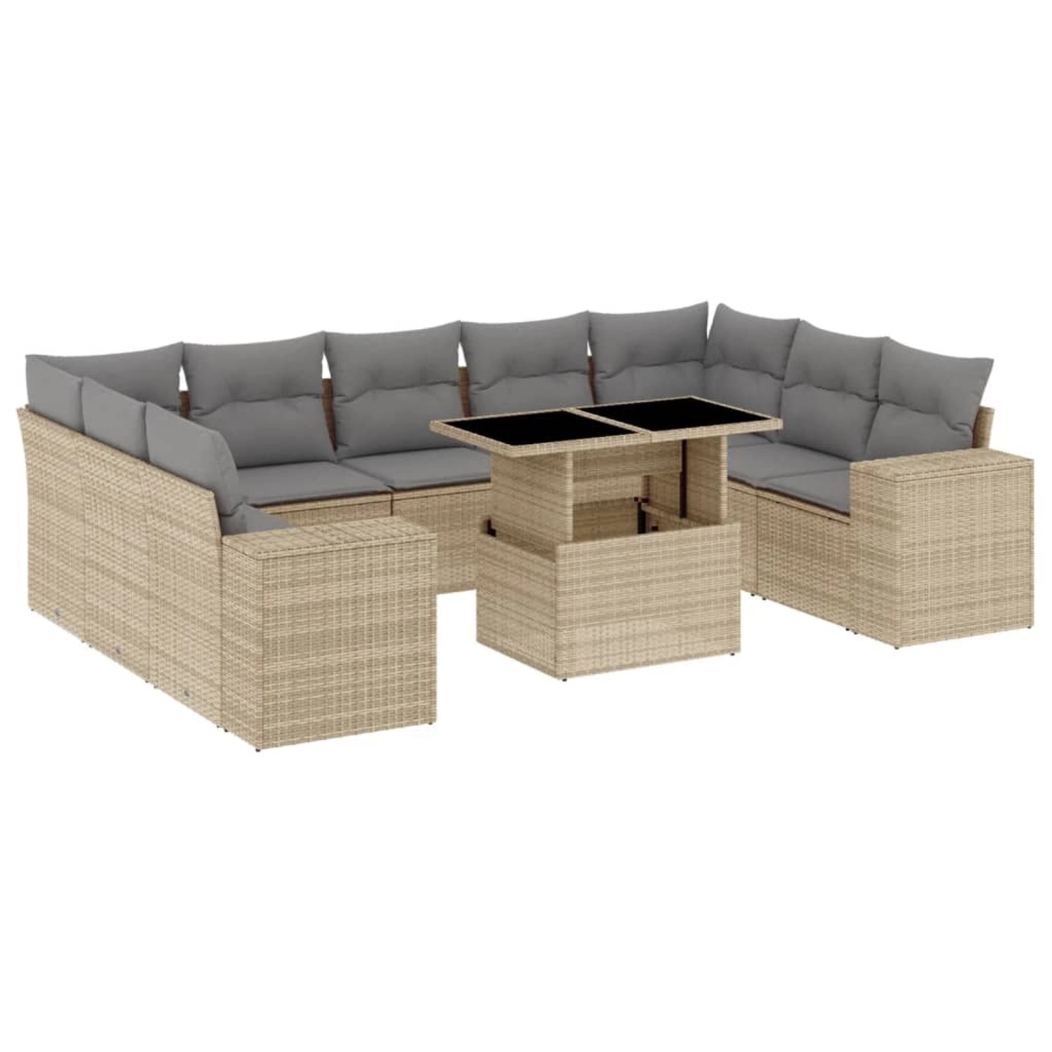 vidaXL 10-Tlg Garten-Sofagarnitur mit Kissen Beige Poly Rattan 3269369 günstig online kaufen