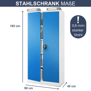 DELUKE Aktenschrank KADO, grau-blauer Büroschrank mit Flügeltüren, abschließbar, 185x90x40 cm.