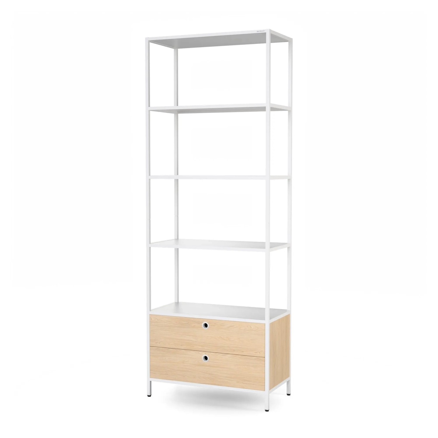 JAN NOWAK Büro-Regal mit Schubladen für Ordner und Unterlagen Offene Fachböden ARIEL 220×80×40 cm Weiß Eiche Sonoma