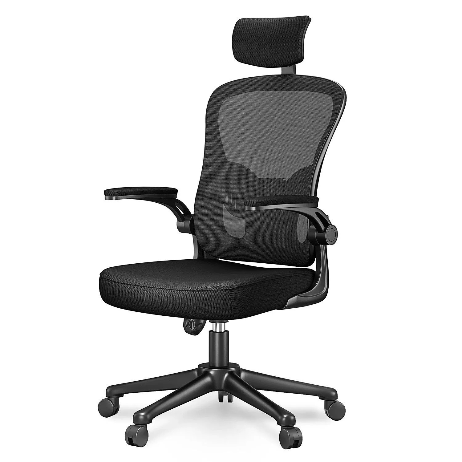 Rattantree Ergonomischer Bürostuhl mit Höhenverstellung Kopfstütze Armlehnen und Lendenstütze Schwarz