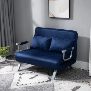 HOMCOM Schlafsofa 2er-Sofa Polyester Metall Blau 111B x 80T x 78H cm