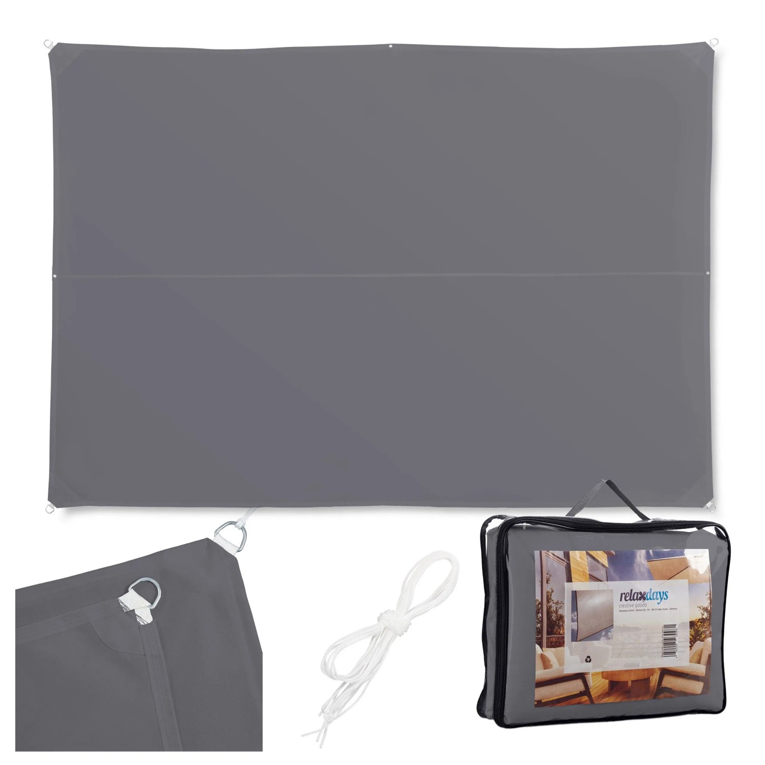 Relaxdays Sonnensegel Polyester Edelstahl Grau UV-Schutz 3 x 4 m 1,8 kg