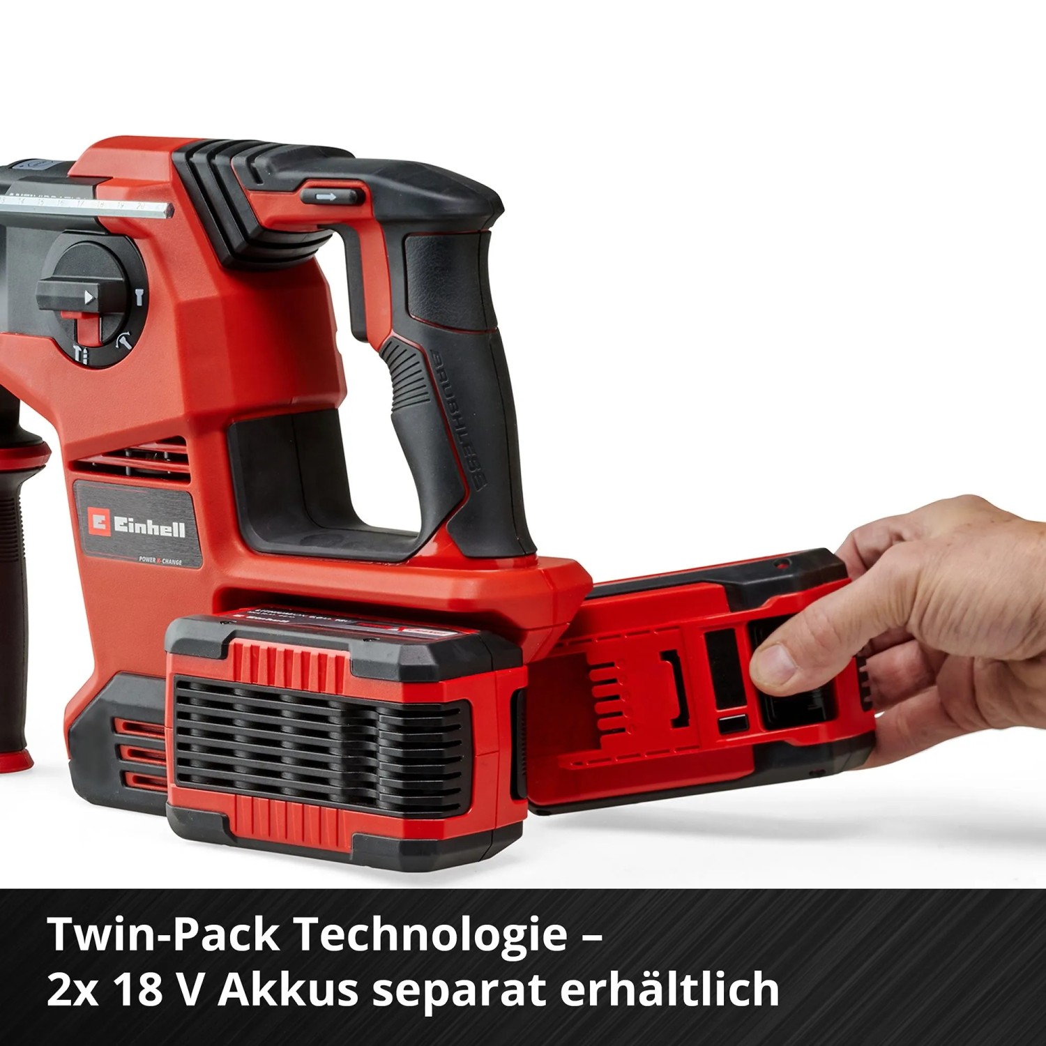 Einhell Akku-Bohrhammer TP-HD 36/30 Li BL +4 Solo mit eingesetztem Akku.