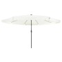 Großer vidaXL Gartenparasol in Weiß und Schwarz. Robuster Sonnenschirm aus Polyester und Stahl mit manuellem Hubmechanismus.