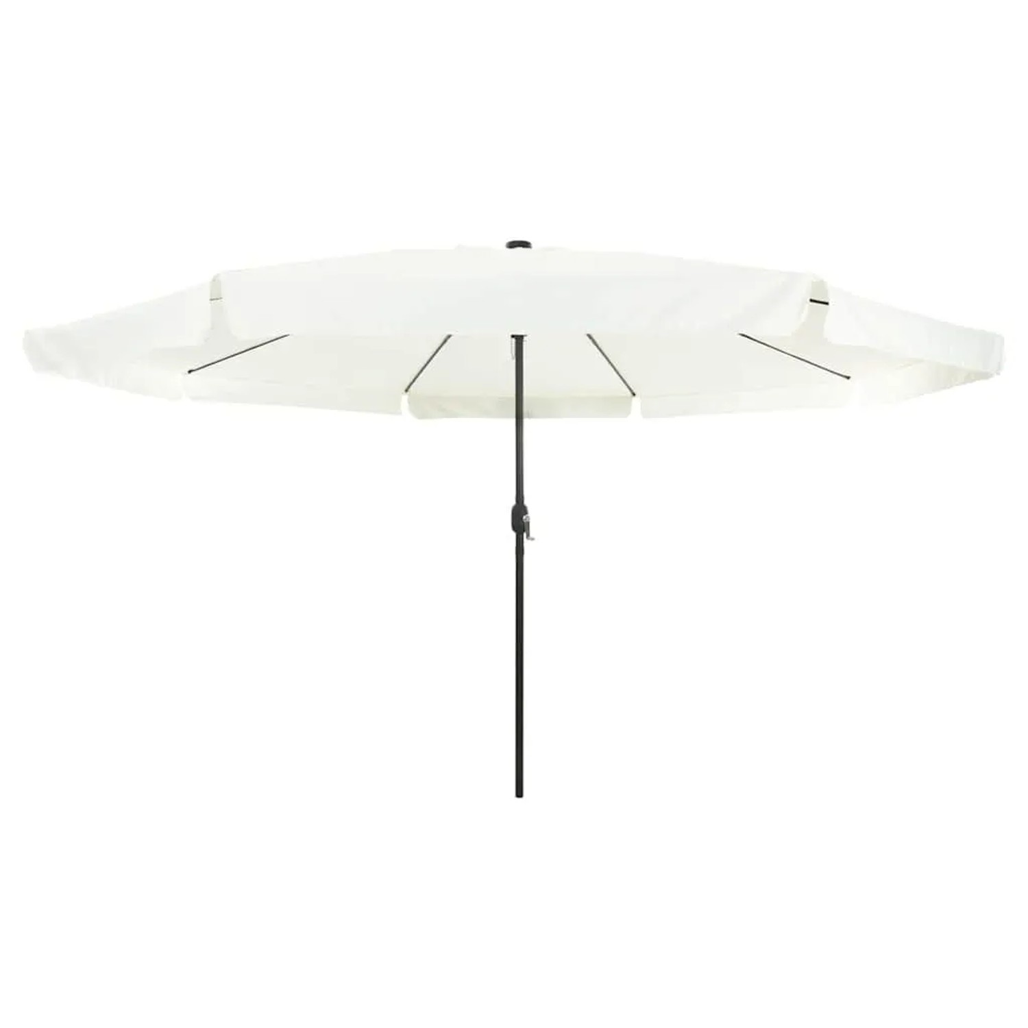 Großer vidaXL Gartenparasol in Weiß und Schwarz. Robuster Sonnenschirm aus Polyester und Stahl mit manuellem Hubmechanismus.