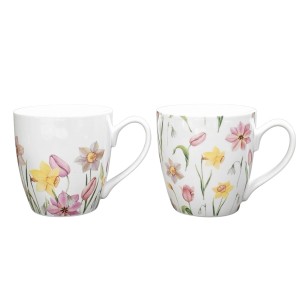 Boltze Jumbobecher Tulip, 2er-Set Geschirr mit Blumenmuster in Creme.