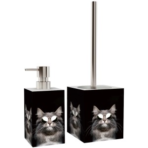 Sanilo Bad Set Cool Cat: Seifenspender und WC-Bürste mit Katzenmotiv.