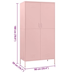 Rosa Kleiderschrank von vidaXL, 90x50x180 cm, aus Stahl mit vier Türen und Lüftungsschlitzen.