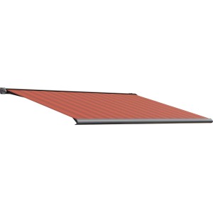 Wismar Kassettenmarkise, anthrazitfarben, mit bordeauxrotem Stoff und E-Motor, 200x150 cm.
