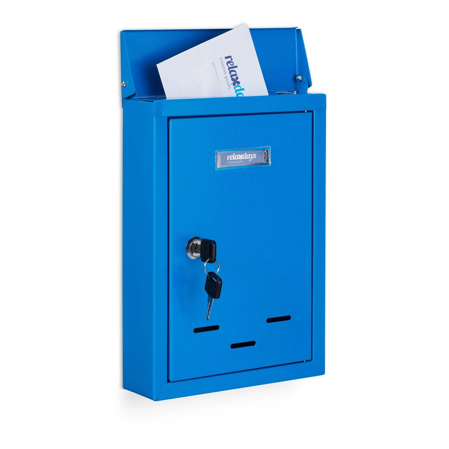 Relaxdays Briefkasten Eisen Blau Abschließbar Mit Namensschild 30,5 cm x 21 cm x 7 cm