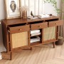 Merax Sideboard 120x40x78 cm Nussbaum Rattan 3 Schubladen 3 Schiebetüren_3