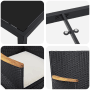 Detailansichten der vidaXL Garten Essgruppe, 3-teilig, schwarz, Poly Rattan, mit Tischplatte aus Glas und Akazienholz Armlehnen.