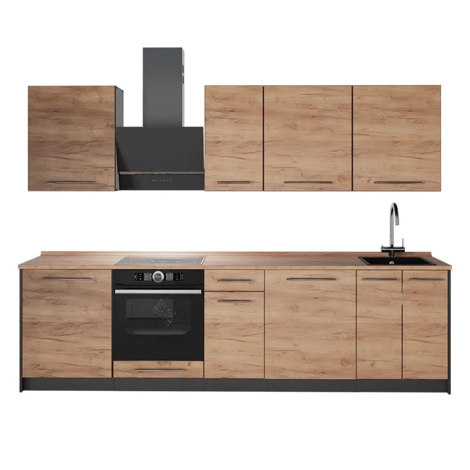 Vicco Küchenzeile Fame-Line Goldkraft Eiche/Anthrazit 280 x 82 AP Eiche Art Nr 64161