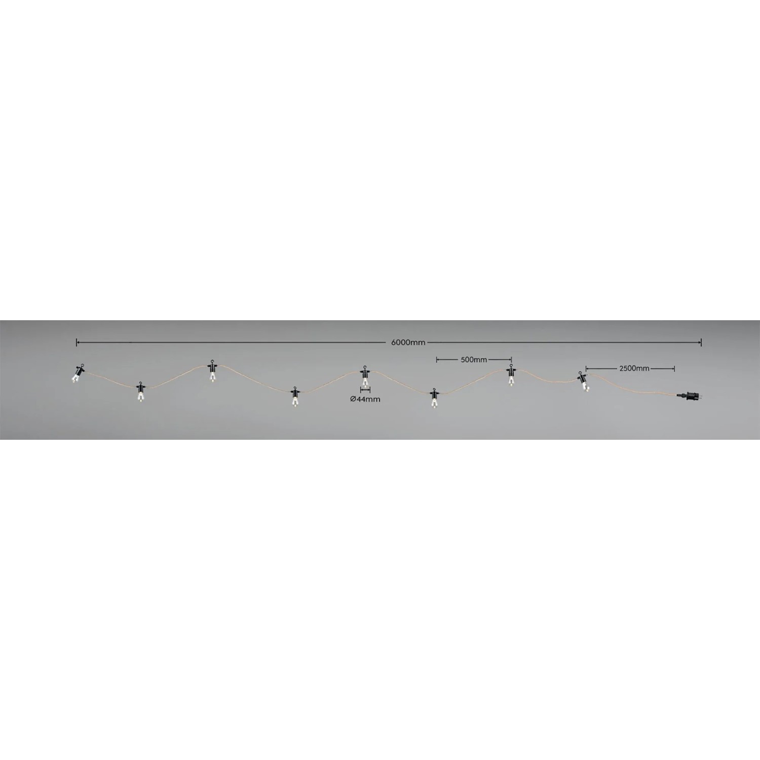 Reality LED Lichterkette Ember, schwarzer Kunststoff mit Hanfseil, 8 Glühbirnen, 600 cm lang.